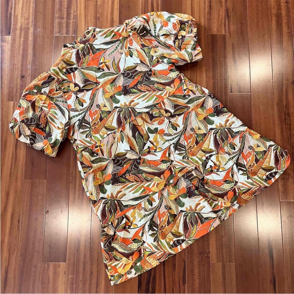 THML Dress Floral Tropical Print Puff Sleeves Resort Boho Lined Mini Sz XL